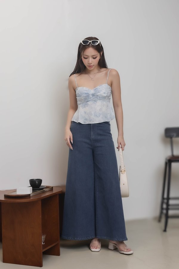 *TPZ* ELEVATED FLARE WIDE-LEG DENIM JEANS (PETITE) IN DARK WASH