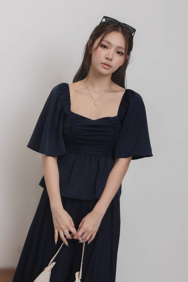 *TPZ* FATE BABYDOLL FLUTTER SLEEVES TOP IN MIDNIGHT NAVY