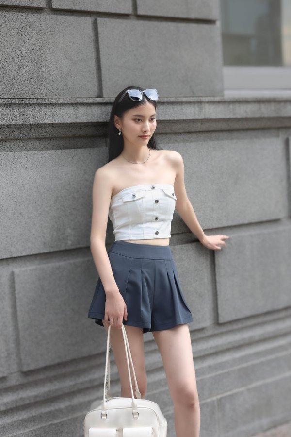 *TPZ* ZORA PLEATED SHORTS IN GUNMETAL BLUE