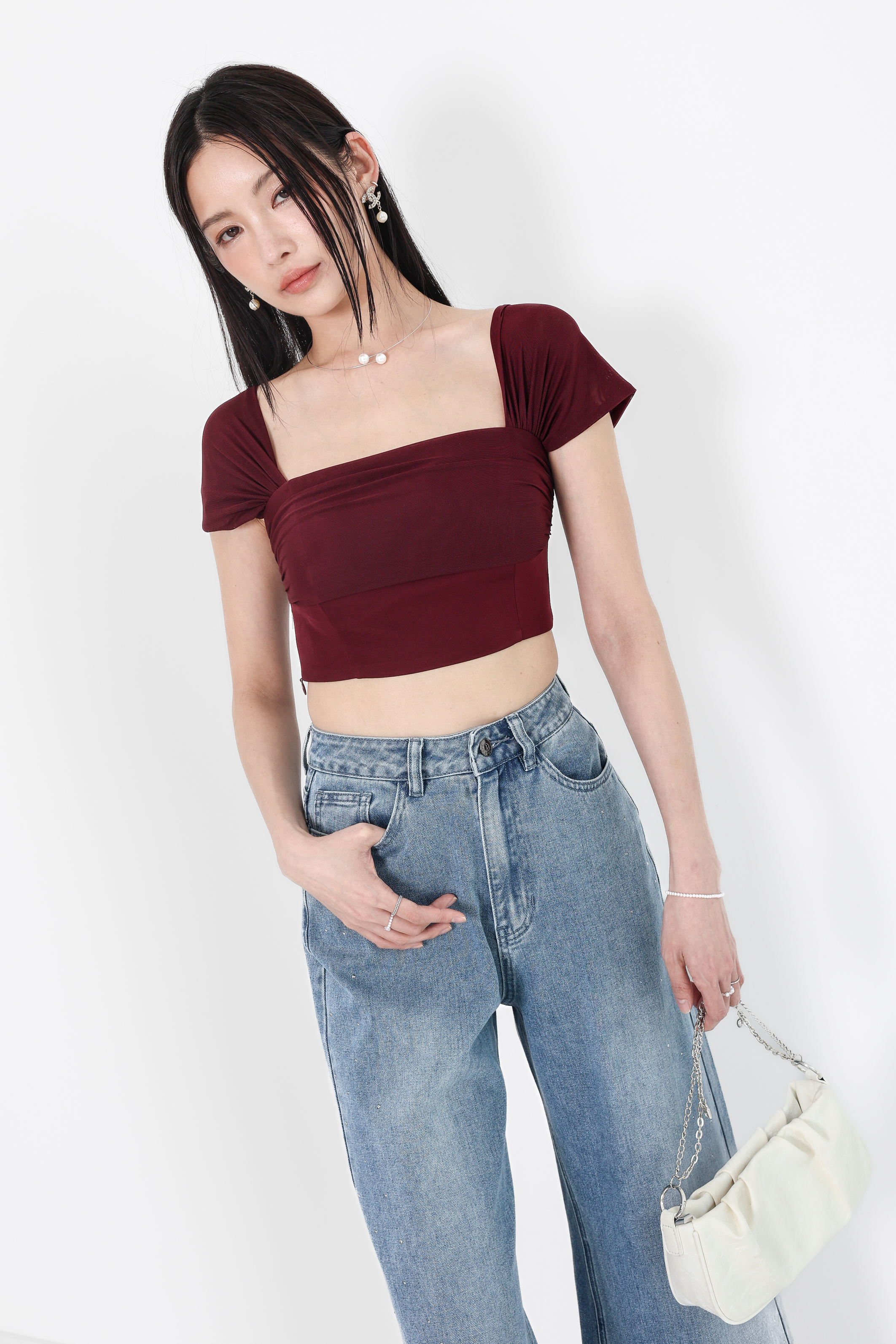 TPZ LUXE MESH* CAS MULTI WAYS MESH TOP IN BURGUNDY | TOPAZETTE