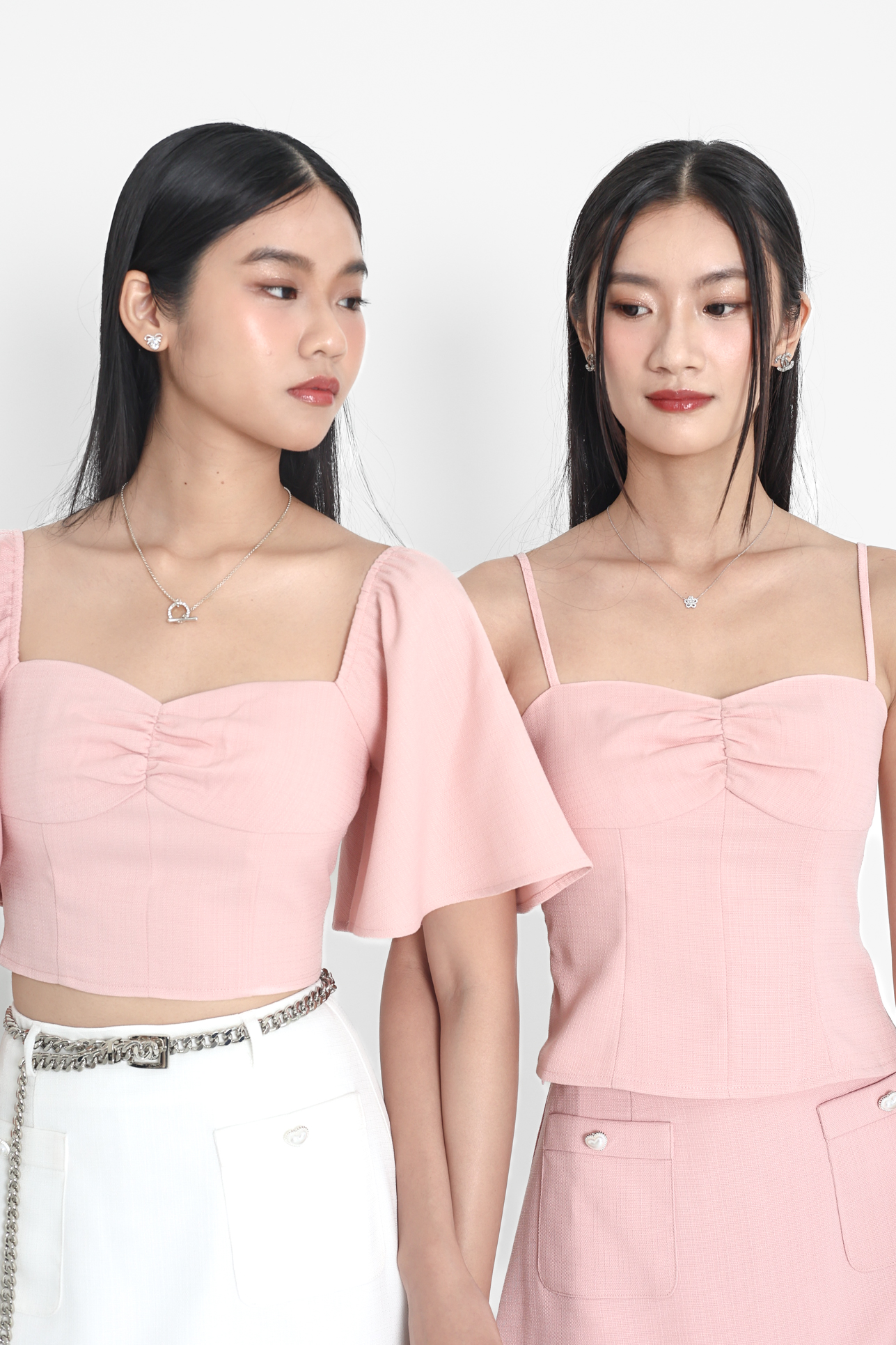 TPZ* ESME LONGLINE TWEED TOP IN BABY PINK | TOPAZETTE