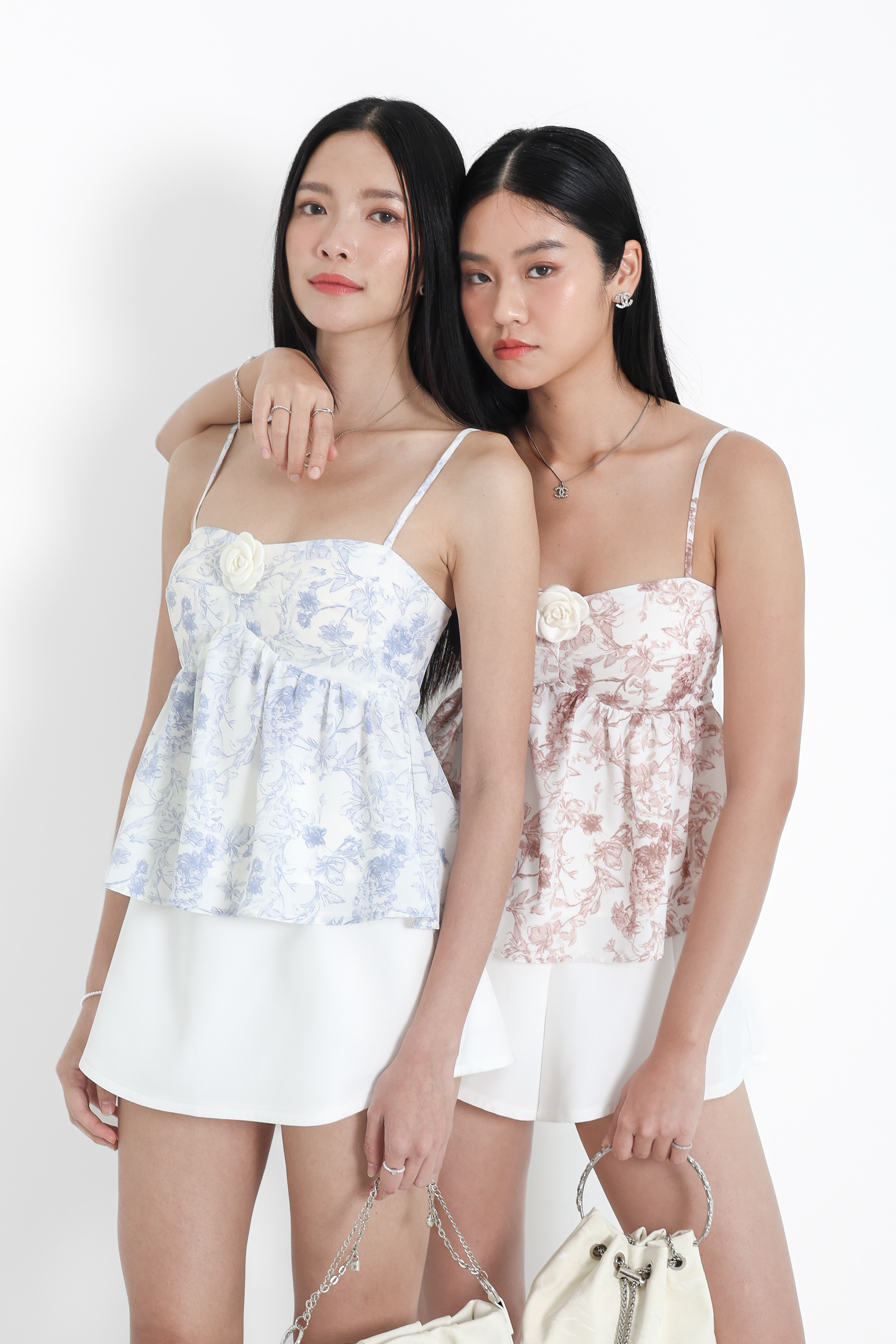 TPZ* MELODY BABYDOLL TOP IN FLORALS WITH DETACHABLE ROSE IN