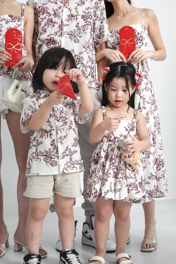 *MINI TOPAZETTE* LITTLE DREMY SHIRT IN TOILE DE HAPPINESS IVORY WINE