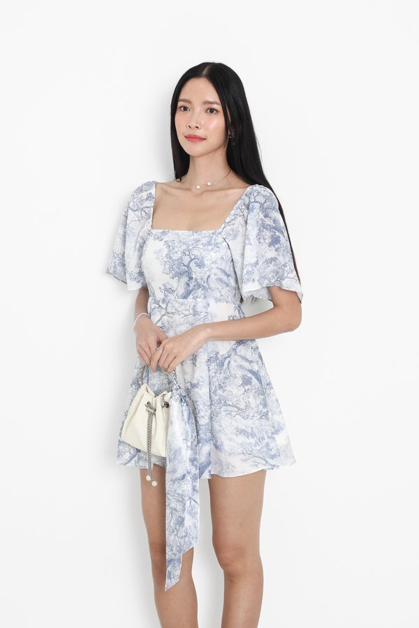 (PREORDER) *TPZ* ELLE FLUTTER SLEEVES DRESS ROMPER WITH DETACHABLE SHORTS IN TOILE DE SECRET BABY BLUE