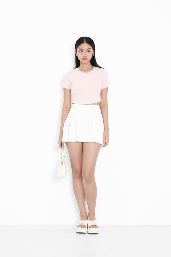 *TPZ* PERFECT RUCHED SHORT SLEEVES TOP IN ICE PINK