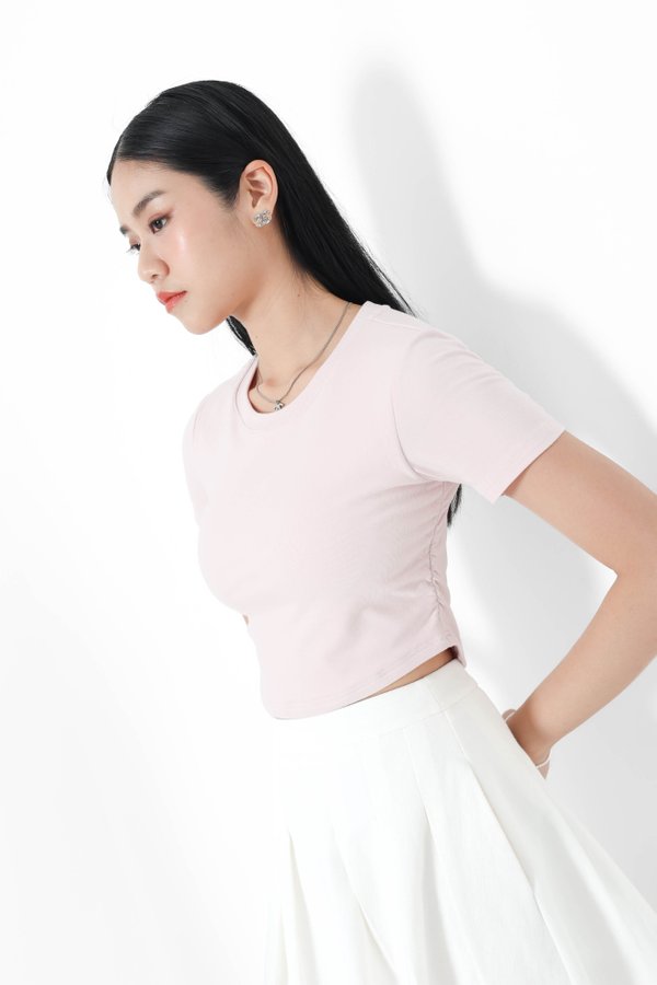 *TPZ* PERFECT RUCHED SHORT SLEEVES TOP IN ICE PINK