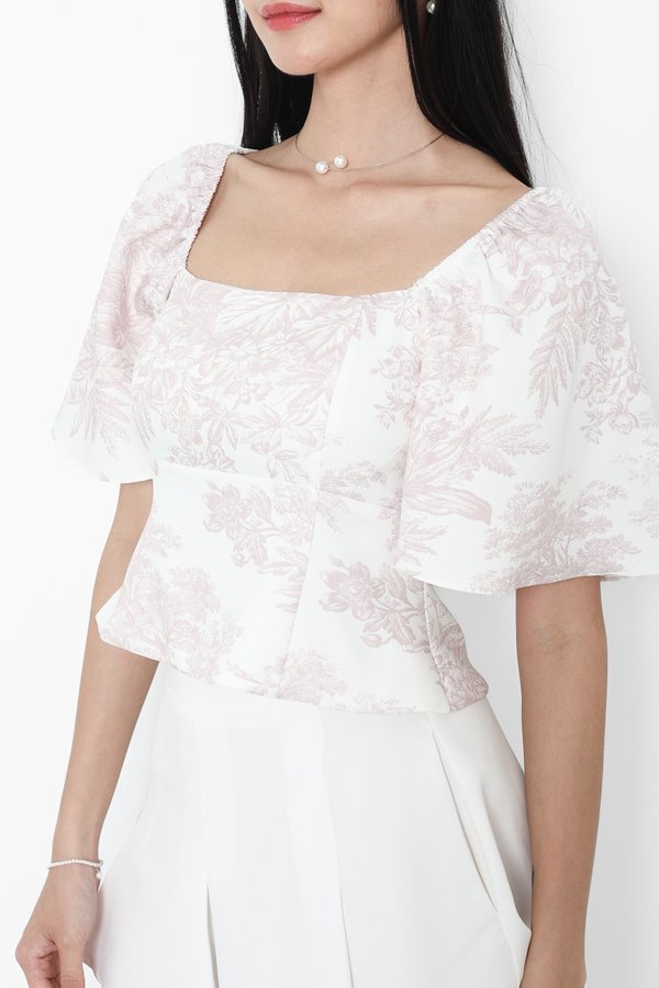 (PREORDER) *TPZ* BLAIR FLUTTER SLEEVES TOP IN SOFT PINK TOILE