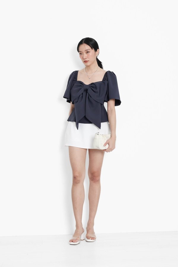 (PREORDER) *TPZ* TESSA BIG RIBBON FLUTTER SLEEVES TOP IN GUNMETAL BLUE