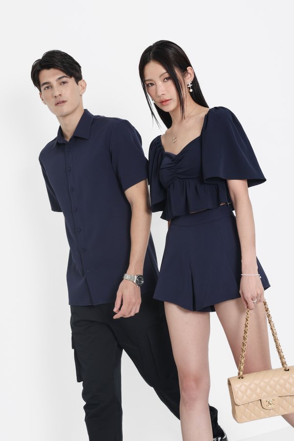 (PREORDER) *TPZ* CLOVER BABY PEPLUM FLUTTER TOP IN MIDNIGHT NAVY