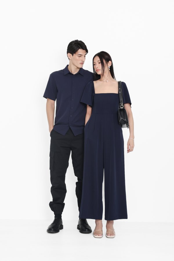 (PREORDER) *TPZ* VENNA FLUTTER SLEEVES JUMPSUIT (PETITE) IN MIDNIGHT NAVY