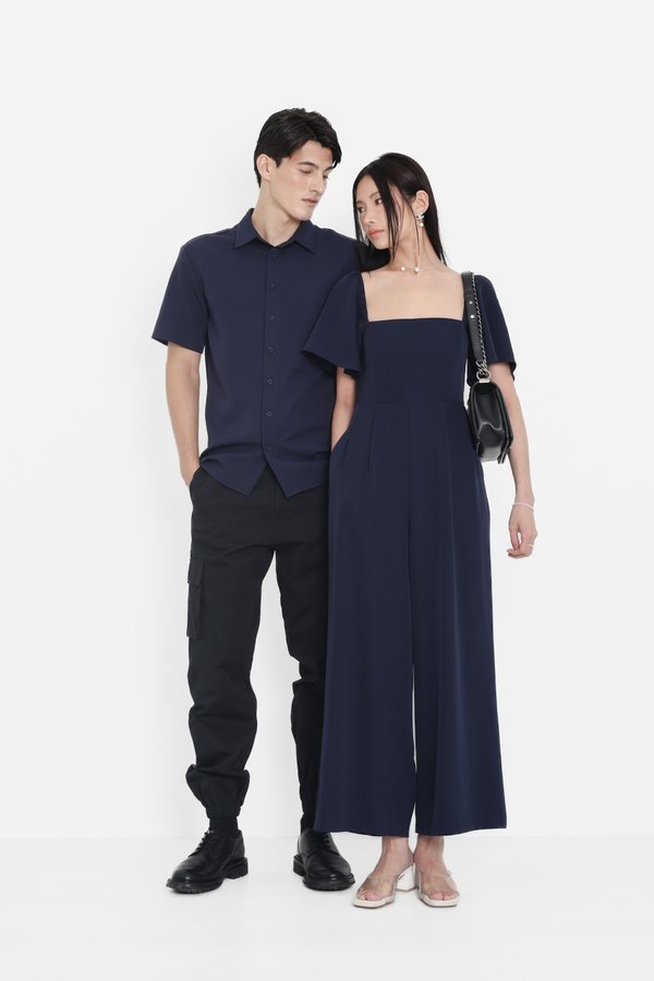 (PREORDER) *TPZ* VENNA FLUTTER SLEEVES JUMPSUIT (REGULAR) IN MIDNIGHT NAVY