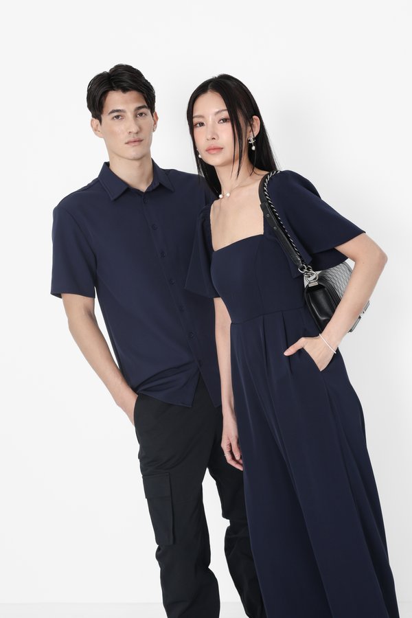 (PREORDER) *TPZ* VENNA FLUTTER SLEEVES JUMPSUIT (REGULAR) IN MIDNIGHT NAVY