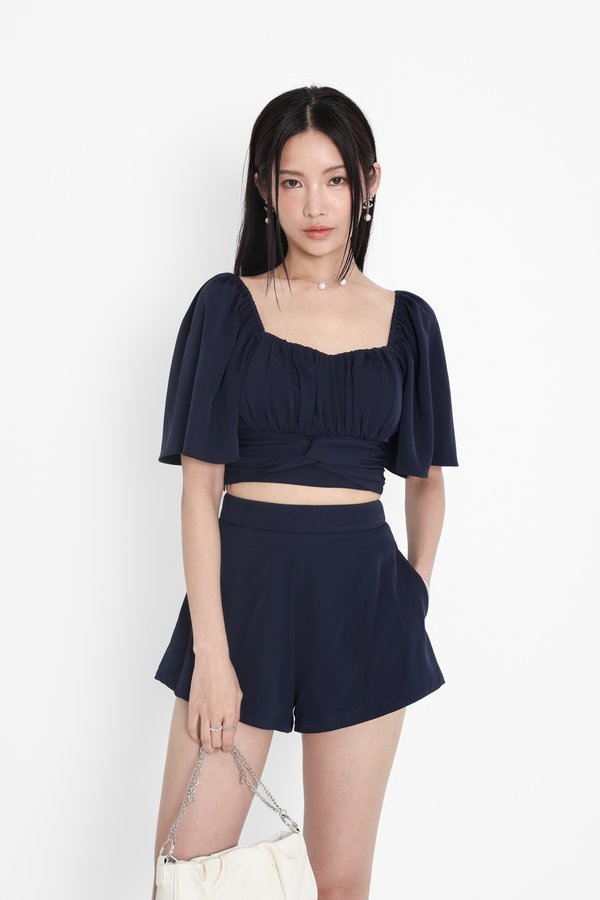 (PREORDER) *TPZ* AVA FLUTTER SLEEVES KNOTTED TOP IN MIDNIGHT NAVY