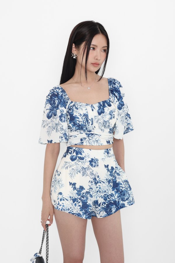 (PREORDER) *TPZ* AVA FLUTTER SLEEVES KNOTTED TOP IN TOILE DE FORTUNE BLUE