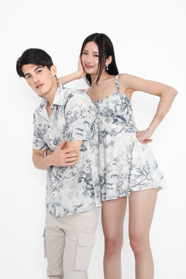 (PREORDER) *TPZ* MINI DESSA SCRUNCHIE DRESS WITH DETACHABLE SHORTS IN TOILE DE SECRET VINTAGE BLUE