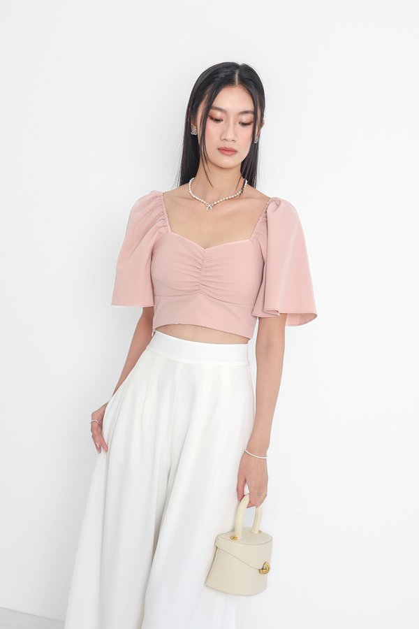 *TPZ* DYNASTY FLUTTER SLEEVES TOP 3.0 IN BABY PINK