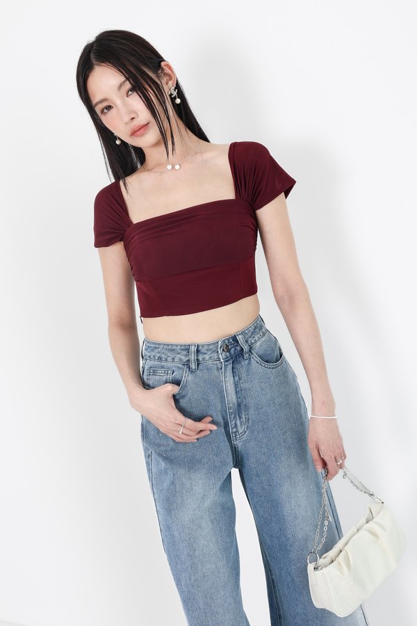 *TPZ LUXE MESH* CAS MULTI WAYS MESH TOP IN BURGUNDY