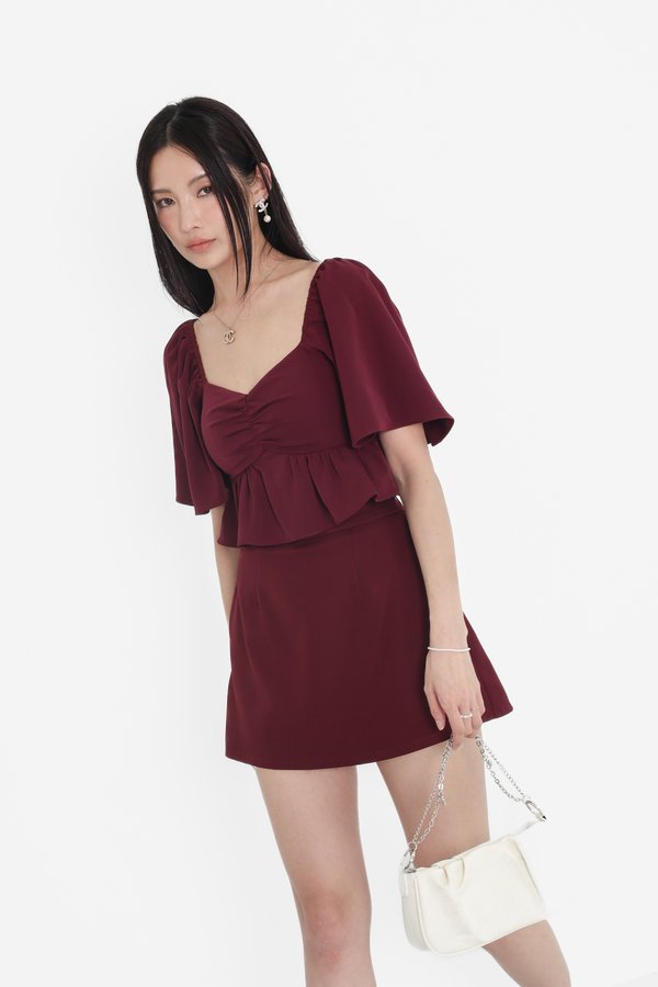 (PREORDER) *TPZ* CLOVER BABY PEPLUM FLUTTER TOP IN DEEP BURGUNDY