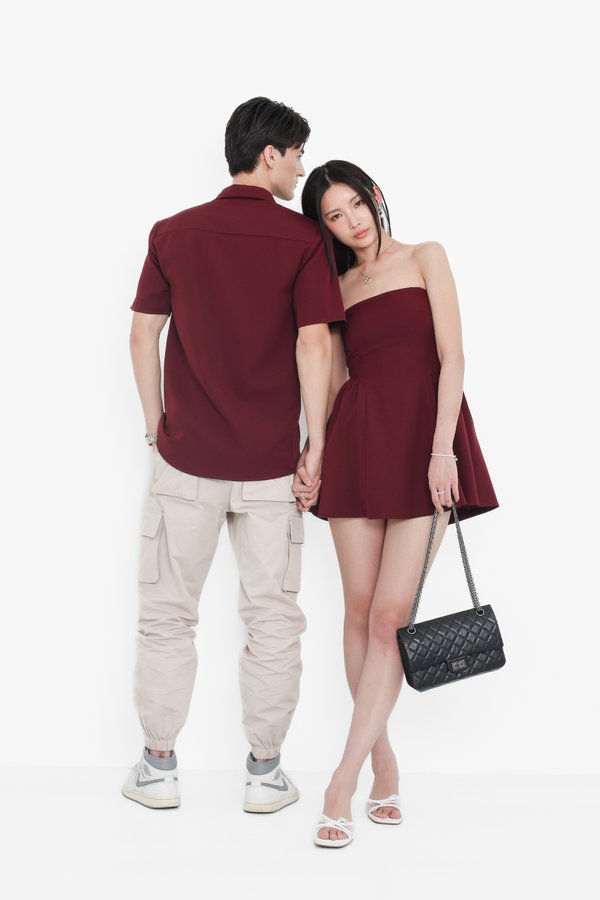 (PREORDER) *TPZ* Y2K SLEEVELESS DRESS ROMPER WITH DETACHABLE SHORTS IN BURGUNDY