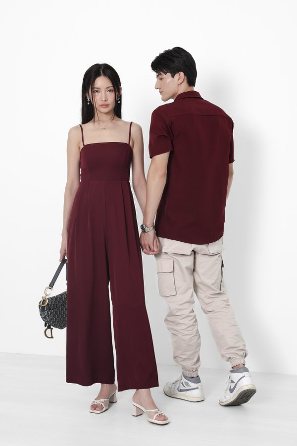 (PREORDER) *TPZ* ERIN PADDED JUMPSUIT IN BURGUNDY