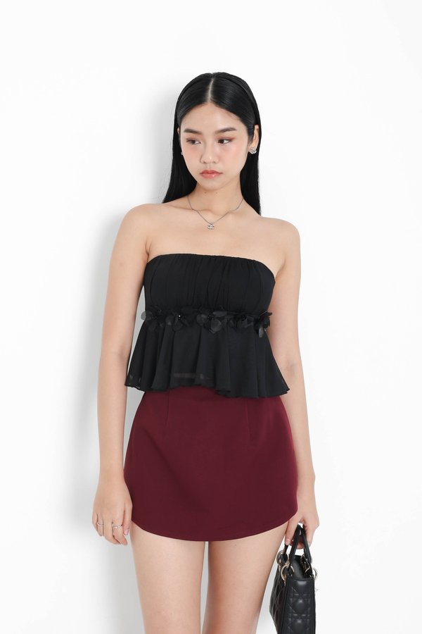 (PREORDER) *TPZ* BREE CURVE HEM HIGH WAISTED SKORTS (PETITE) IN BURGUNDY