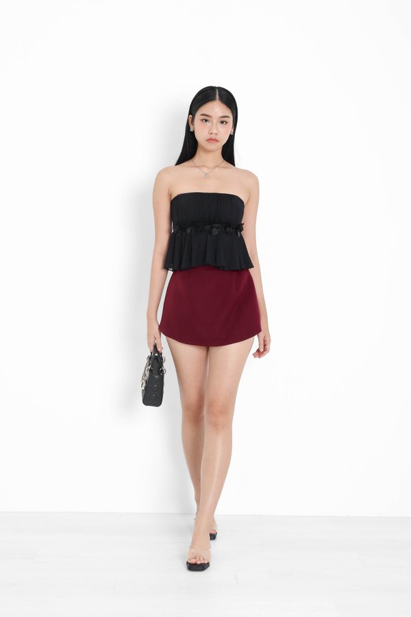 (PREORDER) *TPZ* BREE CURVE HEM HIGH WAISTED SKORTS (PETITE) IN BURGUNDY