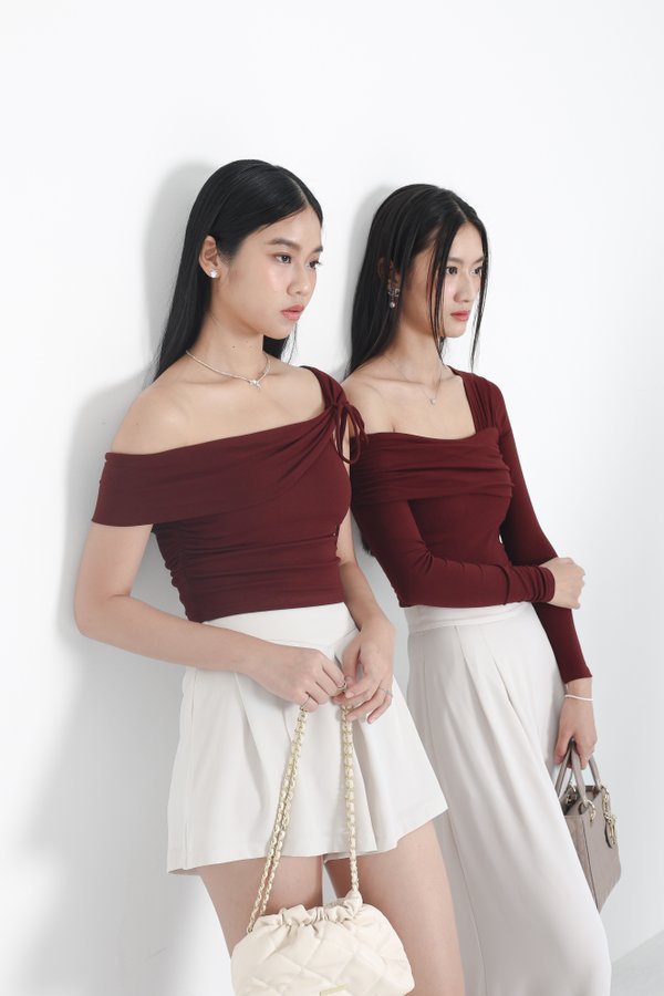 *TPZ* PERFECT ON SHOULDER LONG SLEEVES TOP IN BURGUNDY