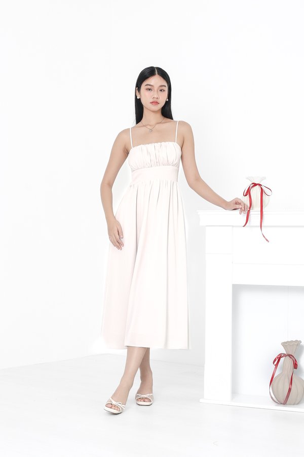 *TPZ* ELENA RUCHED MIDAXI DRESS IN IVORY PEARL