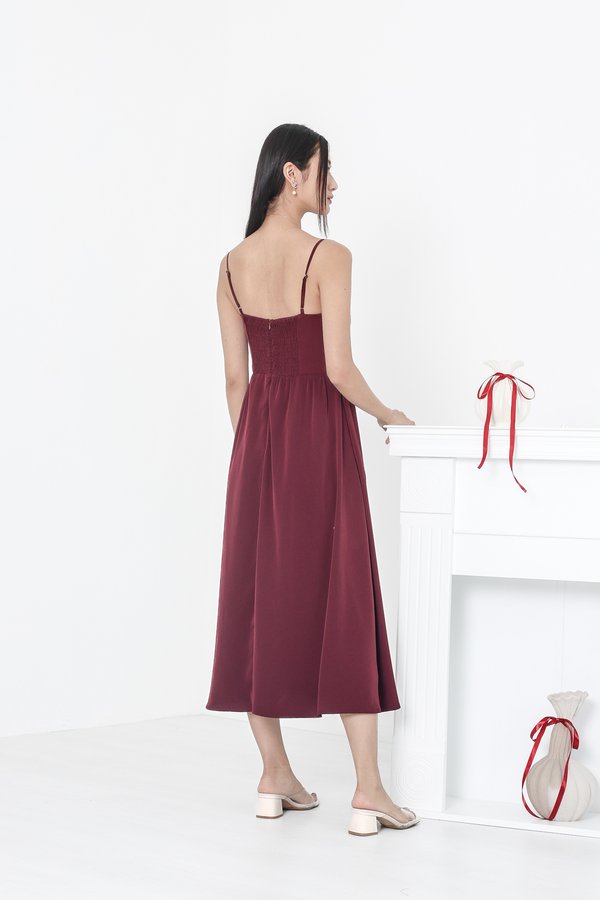 (PREORDER) *TPZ* ELENA RUCHED MIDAXI DRESS IN DEEP BURGUNDY