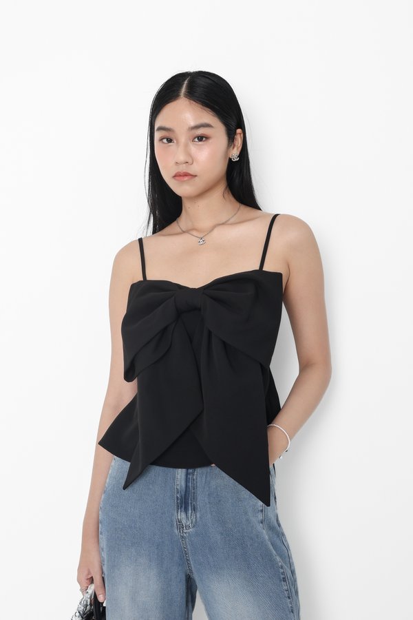 *TPZ* TESSA BIG RIBBON SLEEVELESS TOP IN BLACK