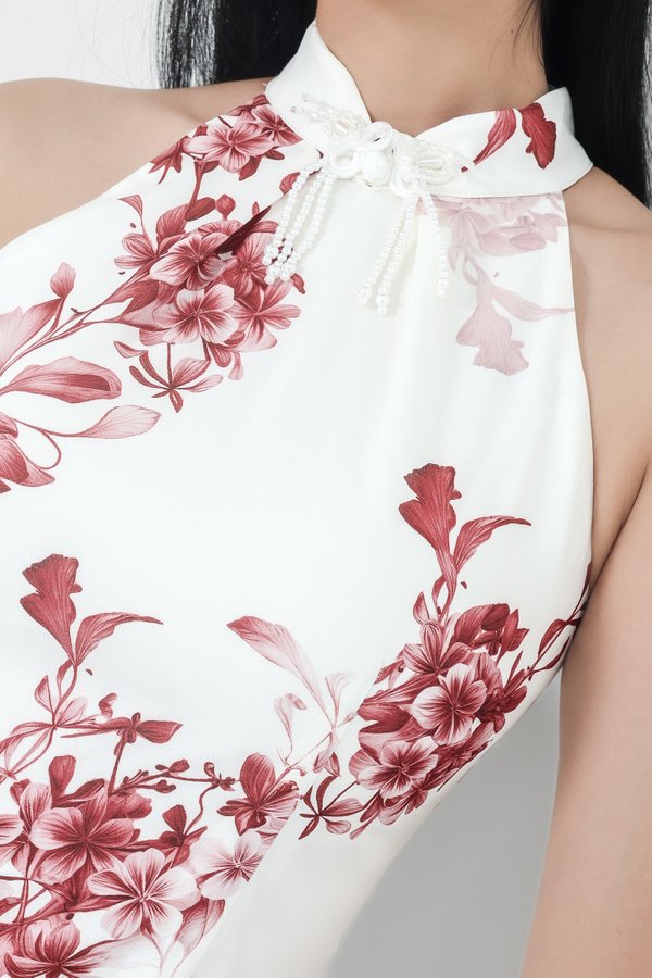 (PREORDER) *TPZ* EN (恩) HALTER CHEONGSAM WITH EXQUISITE COLLAR IN TOILE DE GRACE IVORY WINE