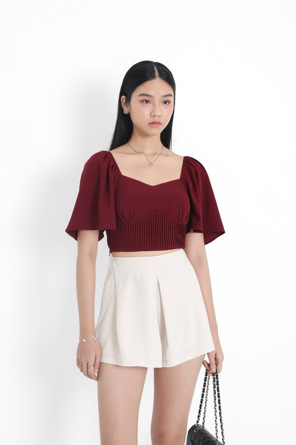 (PREORDER) *TPZ* CLARE SWEETHEART PLEATED TOP IN WINE