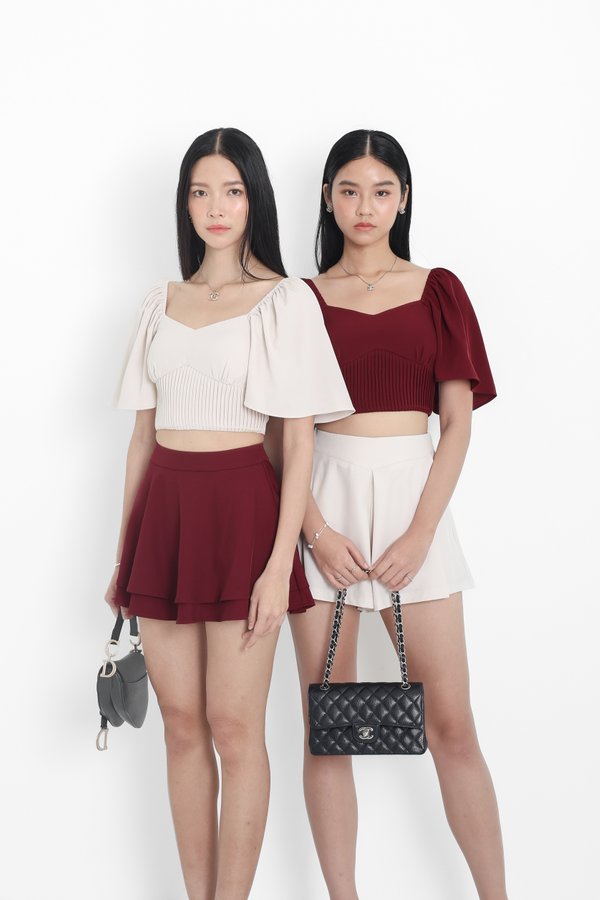 (PREORDER) *TPZ* CLARE SWEETHEART PLEATED TOP IN WINE