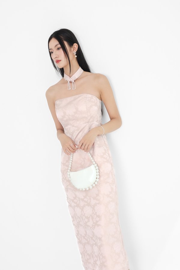 (PREORDER) *TPZ* QING (情) JACQUARD CHEONGSAM WITH DETACHABLE COLLAR IN TOILE DE LOVE ICE PINK