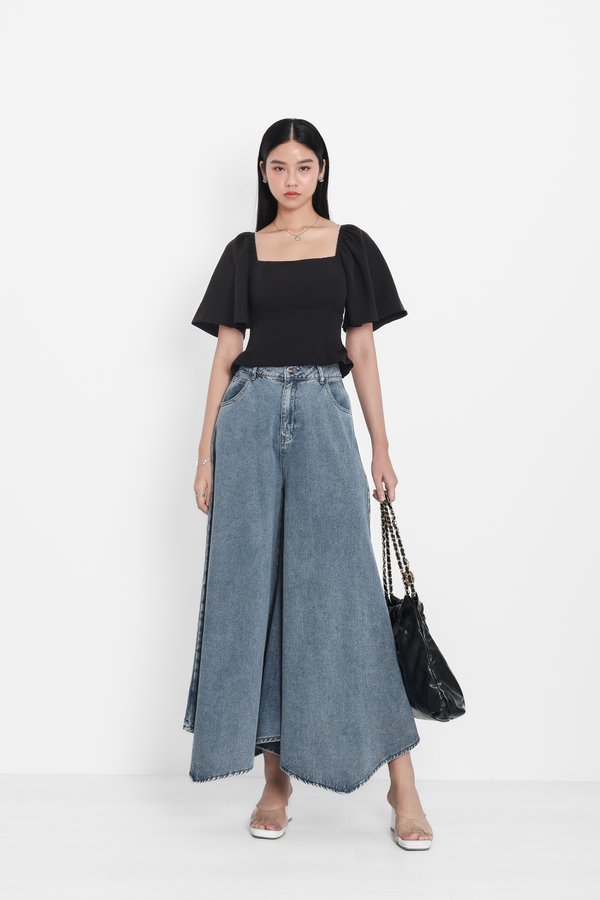 (PREORDER) *TPZ* CASA HIGH WAISTED HANDKERCHIEF HEM FLARE JEANS IN MID WASH