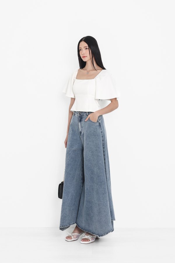 (PREORDER) *TPZ* CASA HIGH WAISTED HANDKERCHIEF HEM FLARE JEANS IN DARK WASH