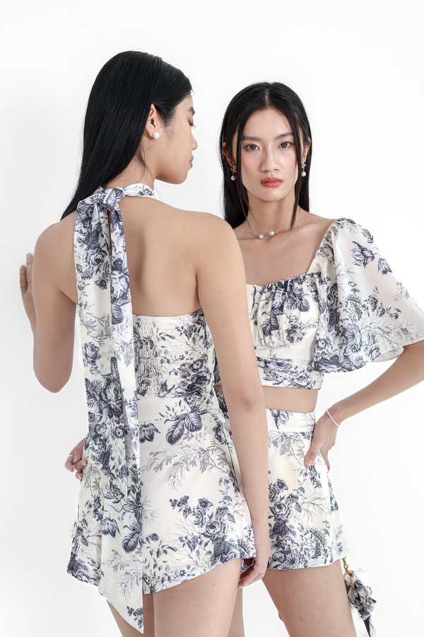 (PREORDER) *TPZ* ASTER HALTER RIBBON TOP IN TOILE DE FORTUNE GREY LAVENDE