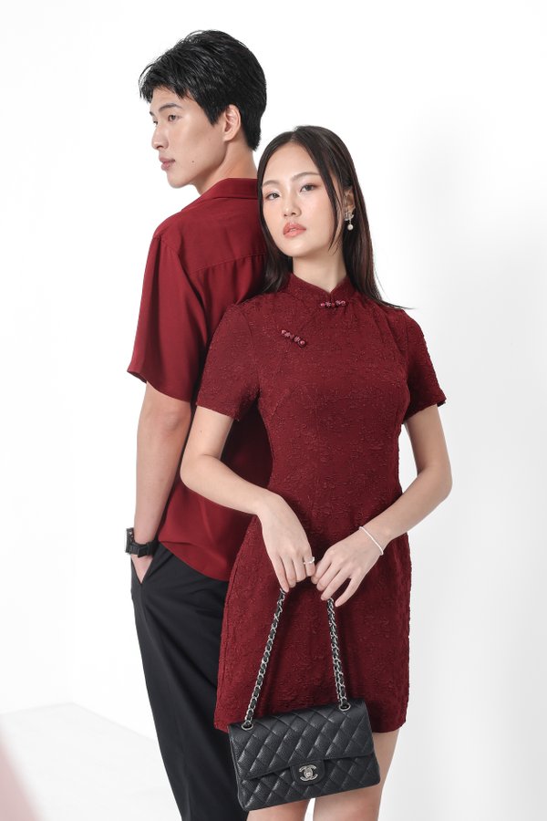 *TPZ* CELESTIAL SLEEVES CHEONGSAM IN BURGUNDY