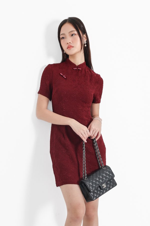 *TPZ* CELESTIAL SLEEVES CHEONGSAM IN BURGUNDY