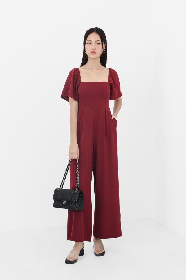 *TPZ* VENNA FLUTTER SLEEVES JUMPSUIT (REGULAR) IN WINE