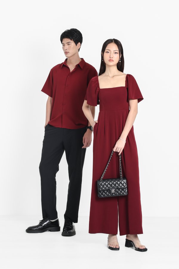 (PREORDER) *TPZ* VENNA FLUTTER SLEEVES JUMPSUIT (PETITE) IN WINE