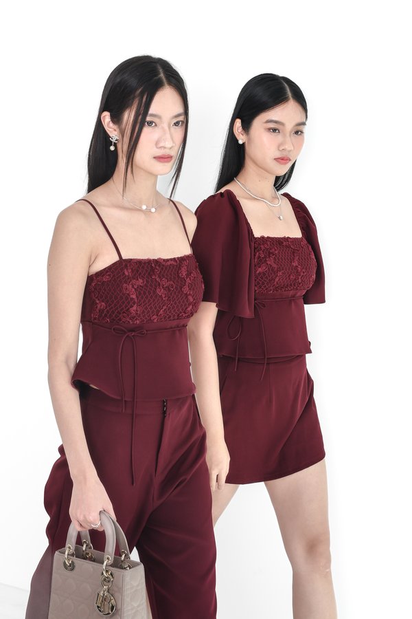 *TPZ* ETERNAL ROSE LACE SLEEVELESS TOP IN BURGUNDY