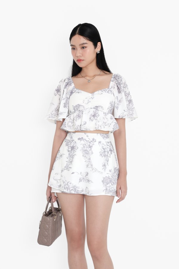 (PREORDER) *TPZ* CLOVER BABY PEPLUM FLUTTER TOP IN TOILE DE AFFINITY GREY LAVENDE