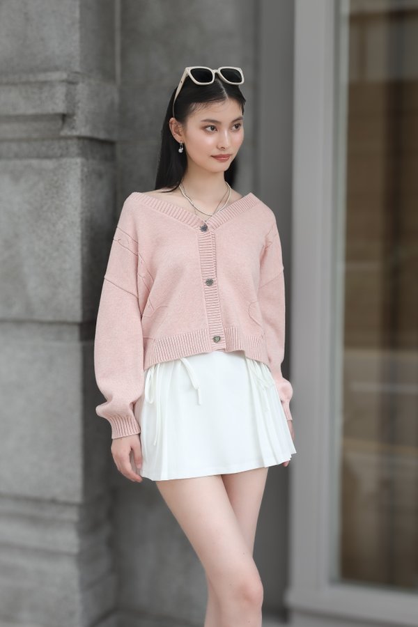 *TPZ* MISTLETOE HEART SOFT KNIT CARDIGAN IN SOFT PINK