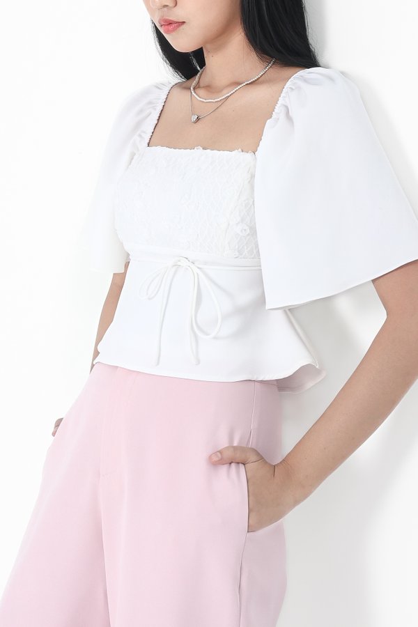 *TPZ* ETERNAL ROSE LACE FLUTTER SLEEVES TOP IN WHITE