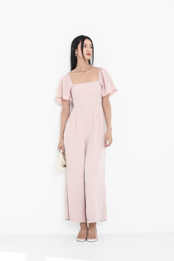 (PREORDER) *TPZ* VENNA FLUTTER SLEEVES JUMPSUIT (PETITE) IN MELODY PINK