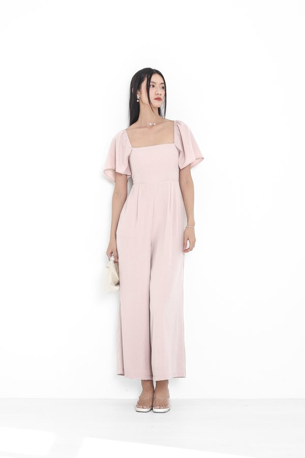 (PREORDER) *TPZ* VENNA FLUTTER SLEEVES JUMPSUIT (REGULAR) IN MELODY PINK