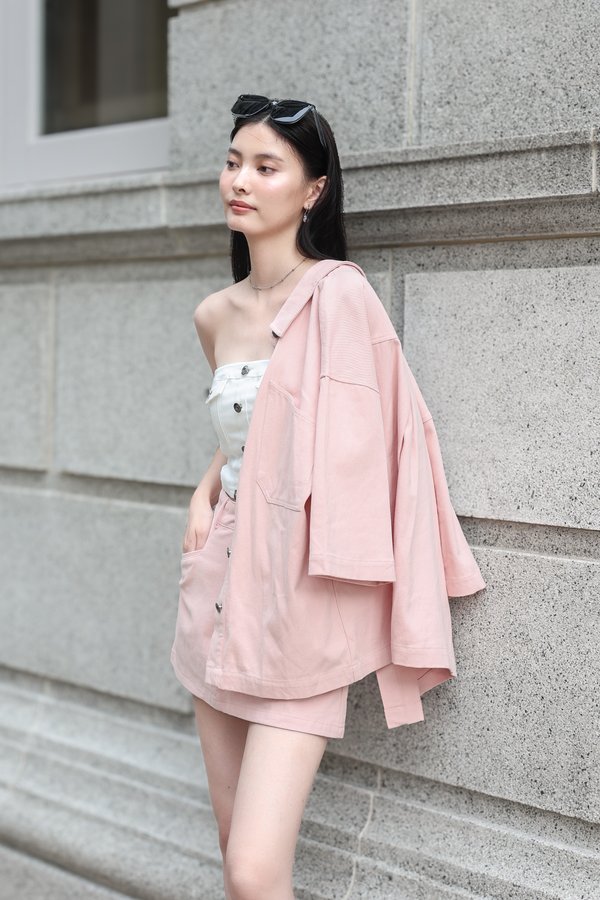 *TPZ* TADASHI DENIM KIMONO JACKET TOP IN BABY PINK