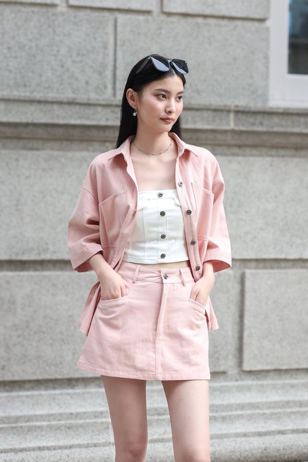 *TPZ* TADASHI DENIM KIMONO JACKET TOP IN BABY PINK