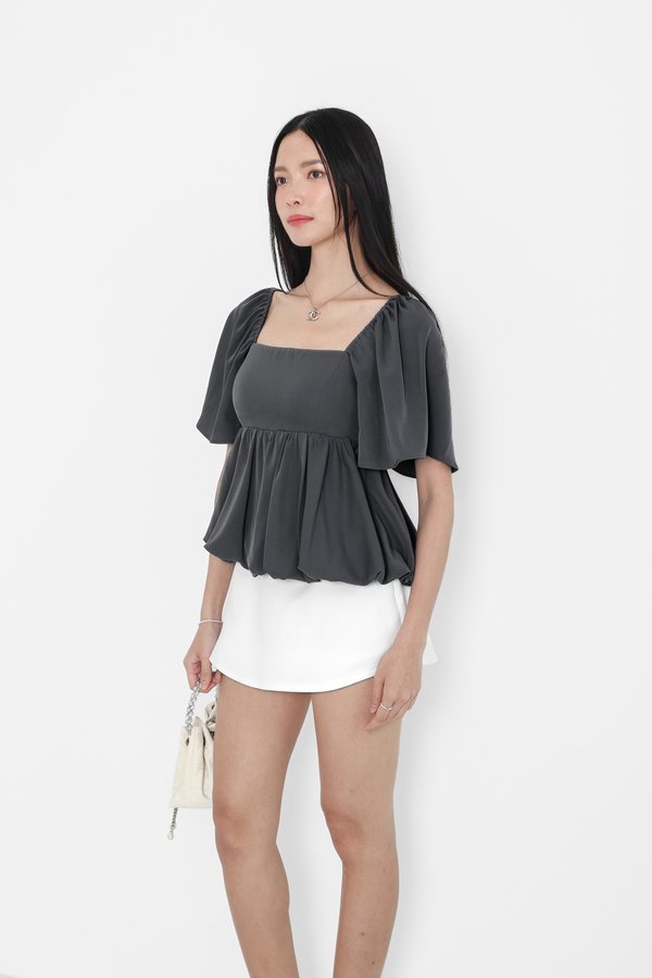 (PREORDER) *TPZ* BUBBLE FLUTTER SLEEVES TOP IN STORM GREY